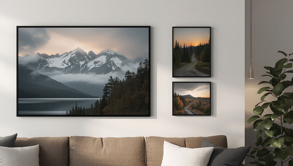 Canvas prints hanging on wall