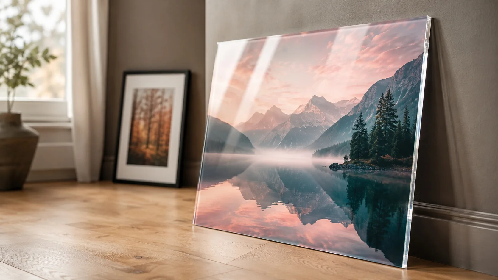 Foto hinter Acrylglas mit Tiefeneffekt neben einem klassisch gerahmten Bild