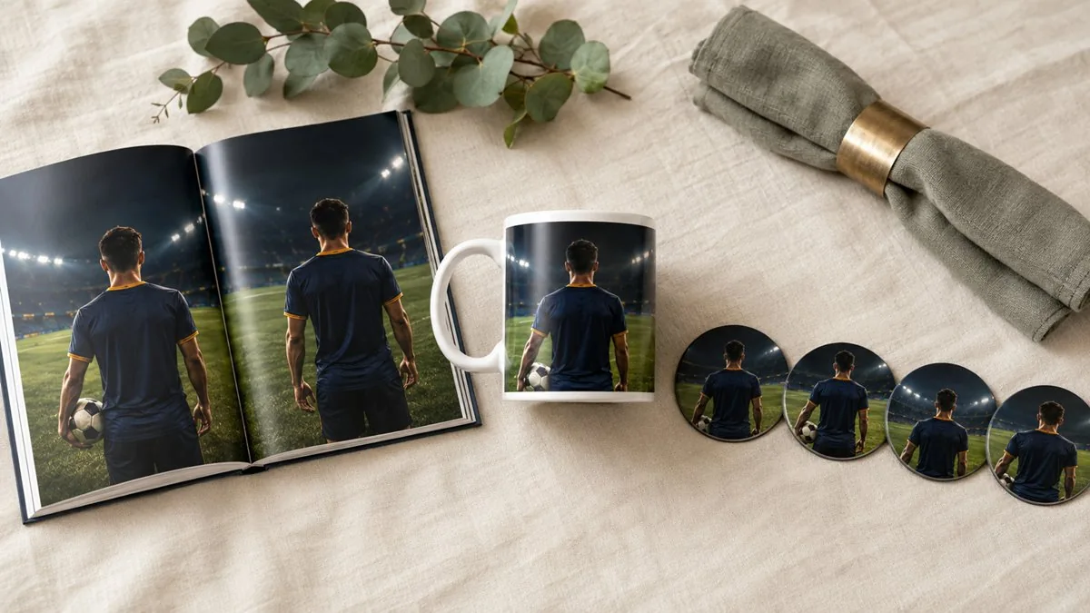 Fototasse, Fotobuch und Foto-Magnete als kombiniertes Andenken-Set vom Weltmeister-Sommer