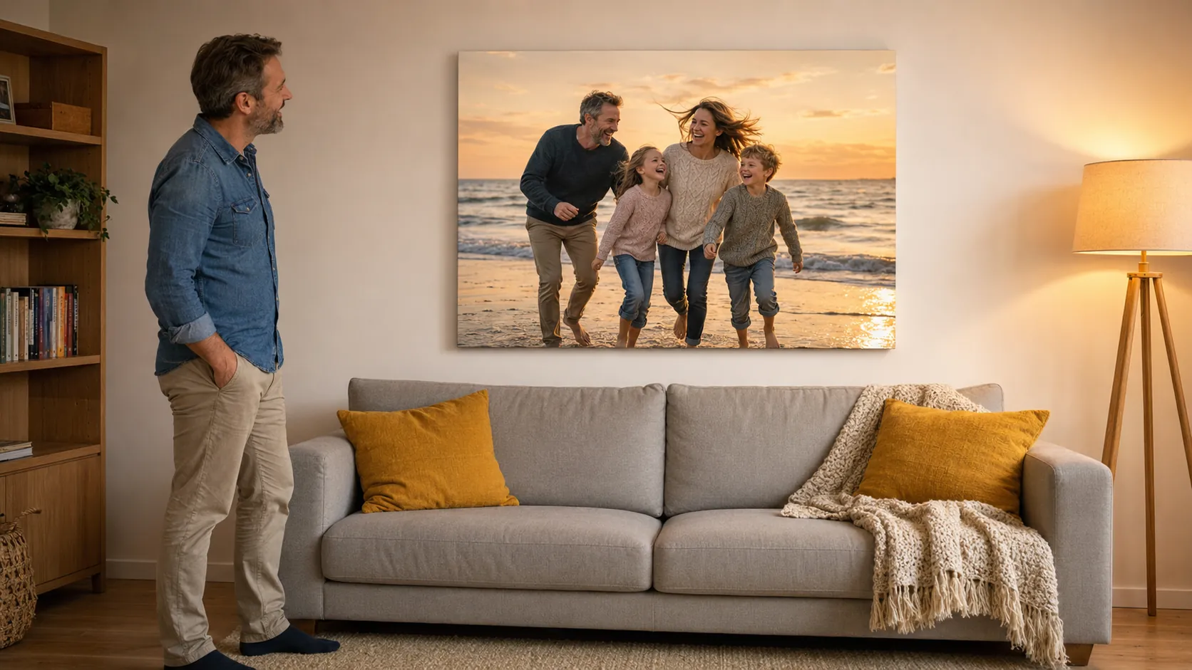 Foto auf Leinwand als warmes Wandbild über dem Sofa im Wohnzimmer