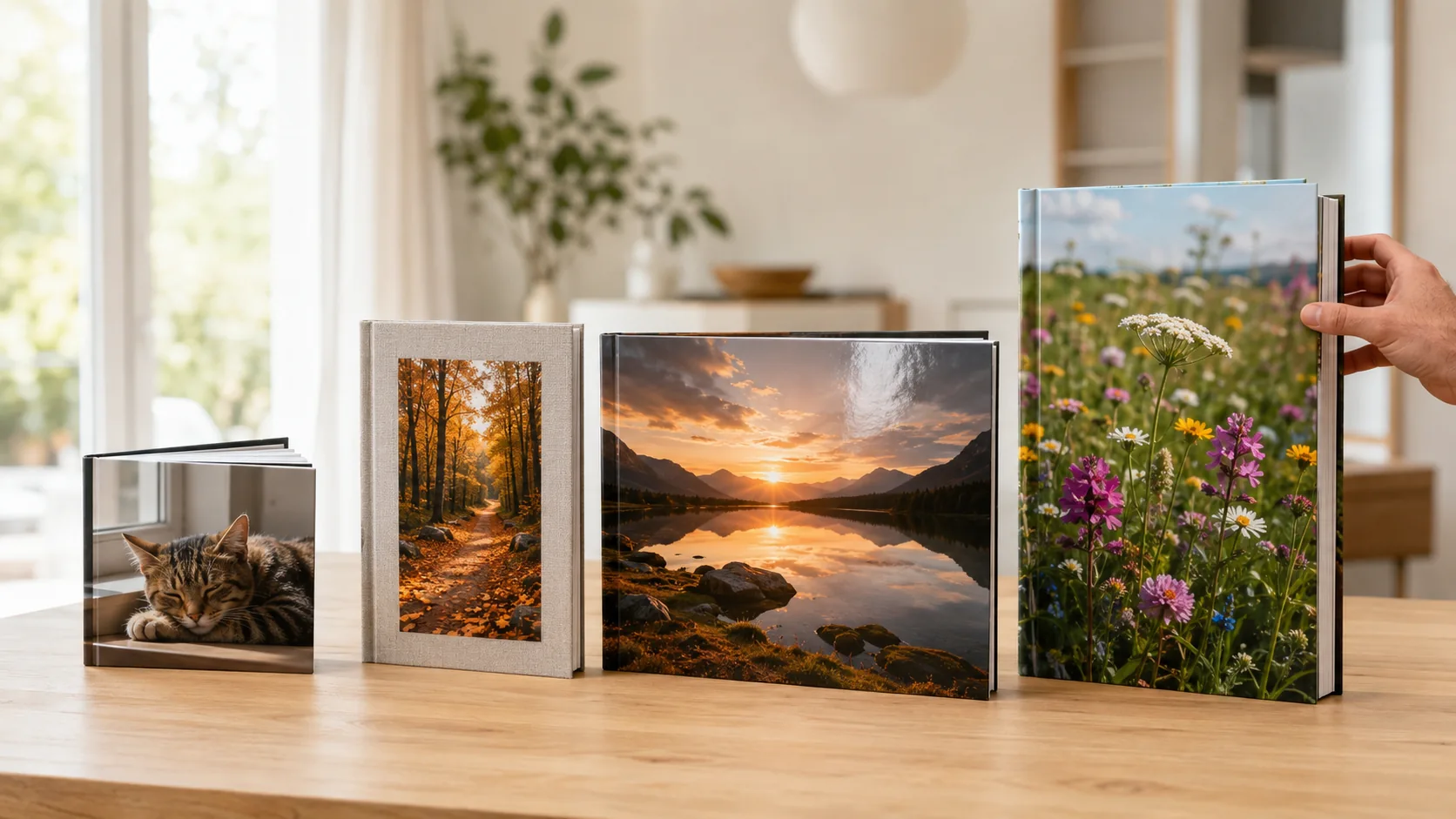 Softcover-Fotobuch und Hardcover-Fotobuch mit unterschiedlichem Einband im Vergleich