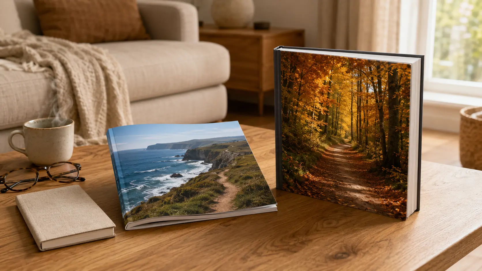 Fotobücher in den Formaten 10x10 cm, A4 und 30x30 cm nebeneinander
