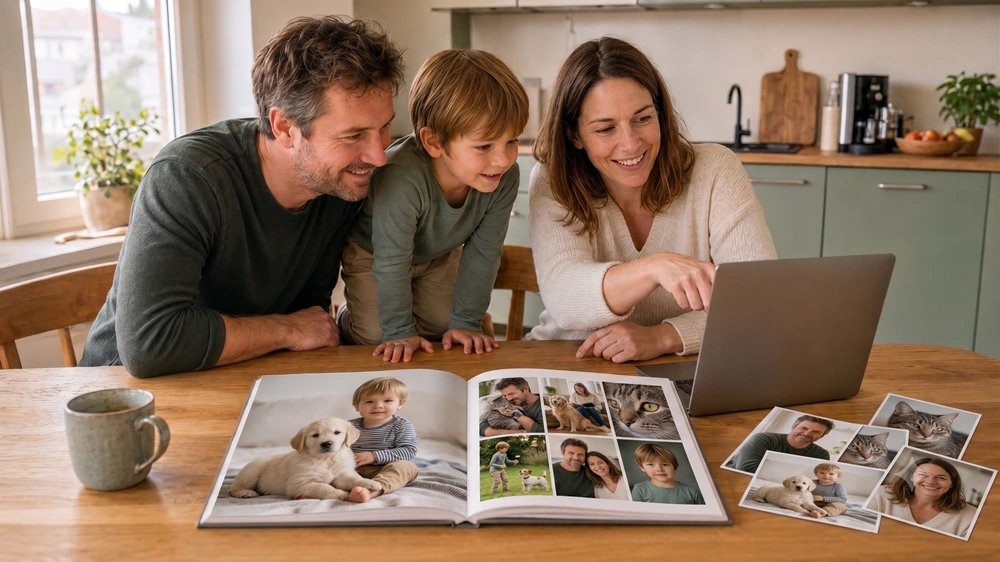 Aufgeschlagene Doppelseite mit ruhigem Layout und wenigen starken Fotos