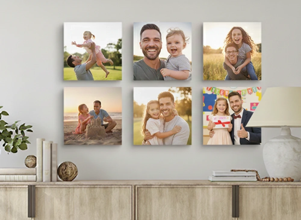 MIXPIX Fotoplatten an der Wand als Beispiel für Fotogeschenke mit Sprüchen für Töchter