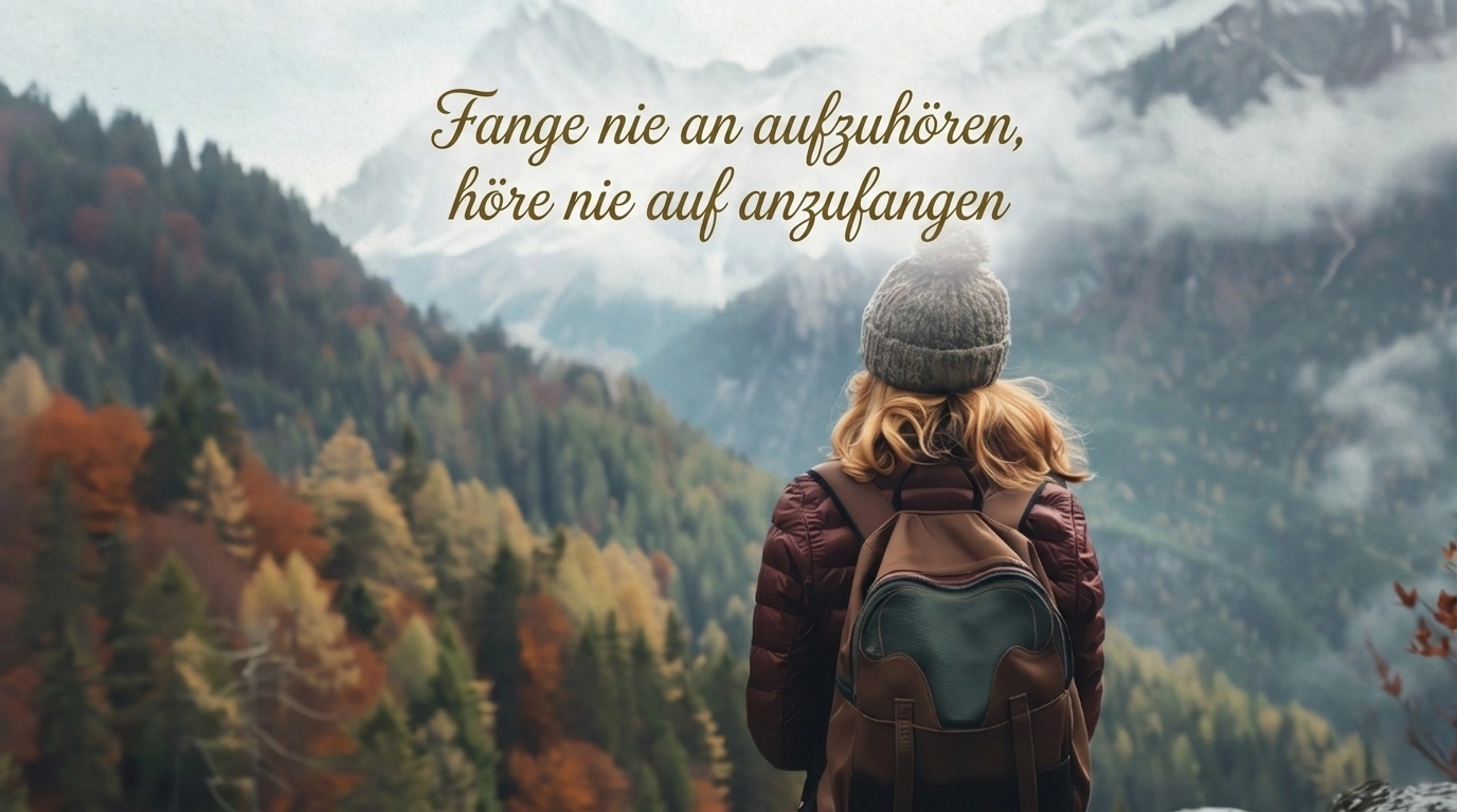 Inspiration durch Spruch des Tages, dargestellt durch einen Text auf einem Handybildschirm und einem gedruckten Wandbild