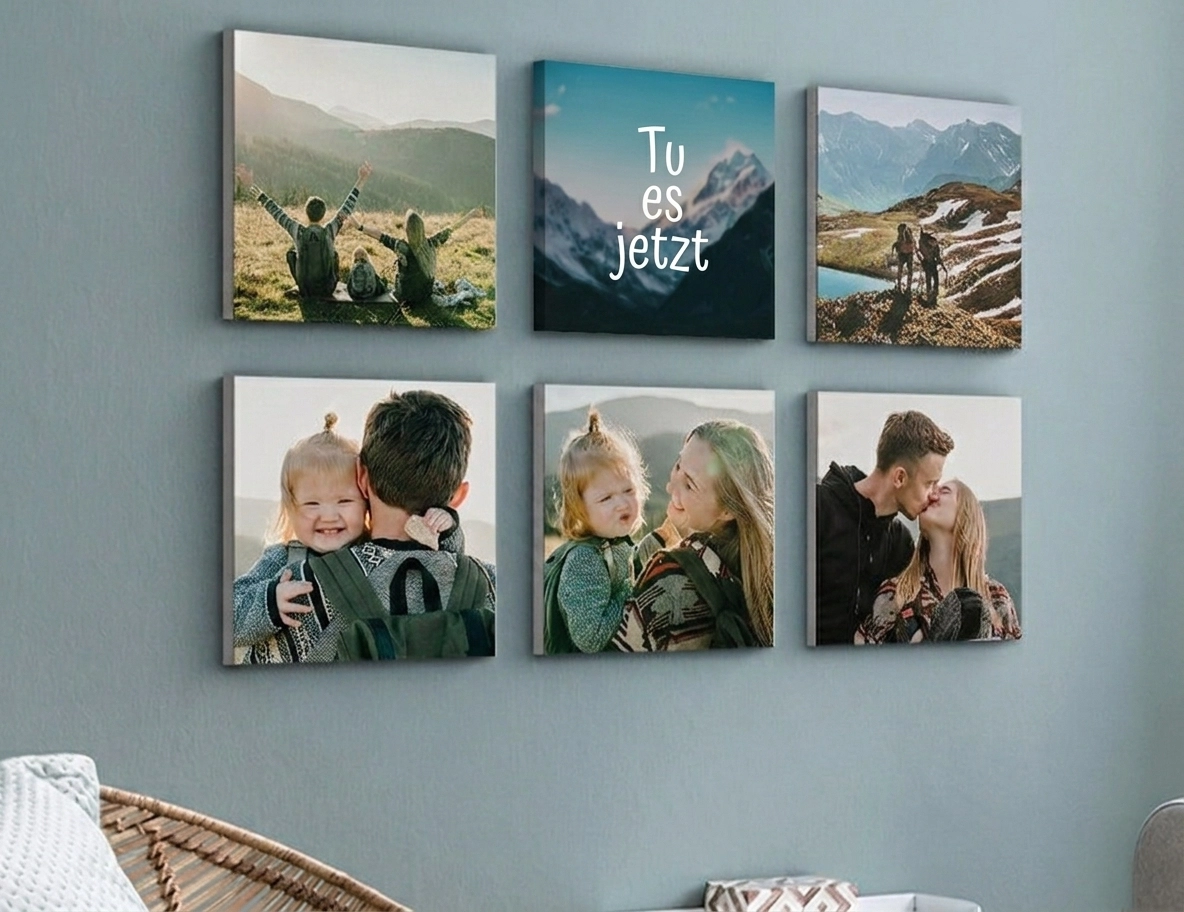 Flexible MIXPIX Photo Tiles mit verschiedenen Sprüchen für eine personalisierbare Wandgestaltung