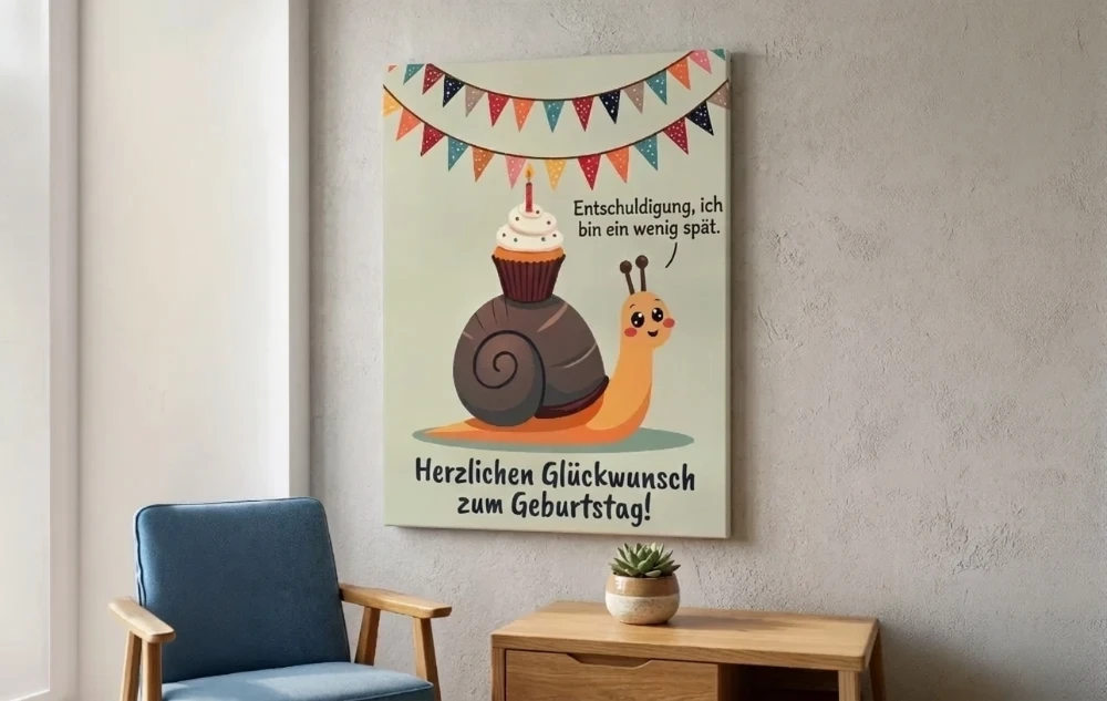 Nahaufnahme eines Leinwanddrucks mit einem persönlichen Foto und Text für ein nachträgliches Geburtstagsgeschenk von MEINFOTO