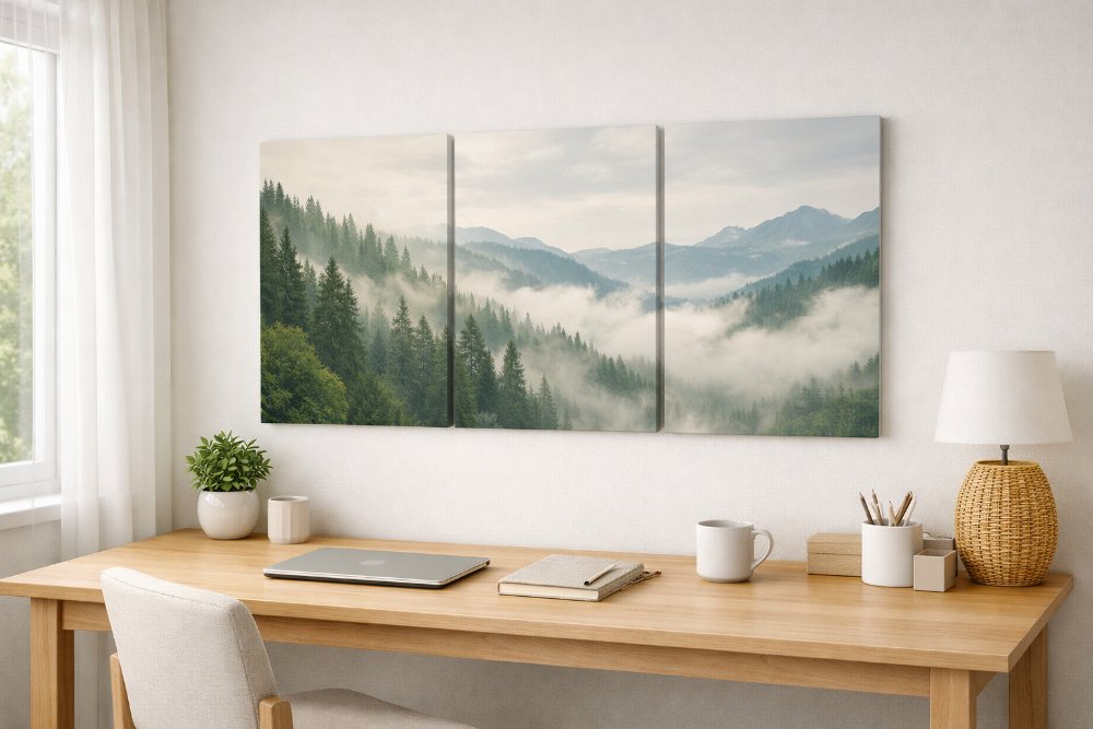 Inspirierende Home Office Wanddekoration mit Naturbildern