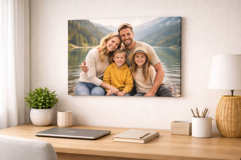 Persönliches Leinwandbild als Motivationsquelle im Home Office