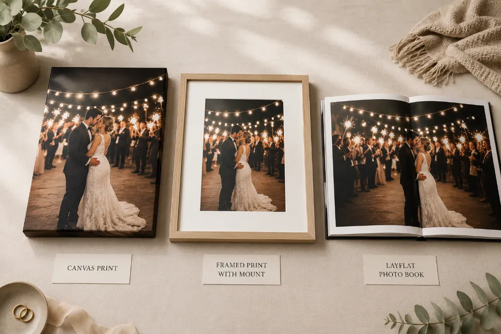 Galeriewand mit verschiedenen Hochzeitsmomenten
