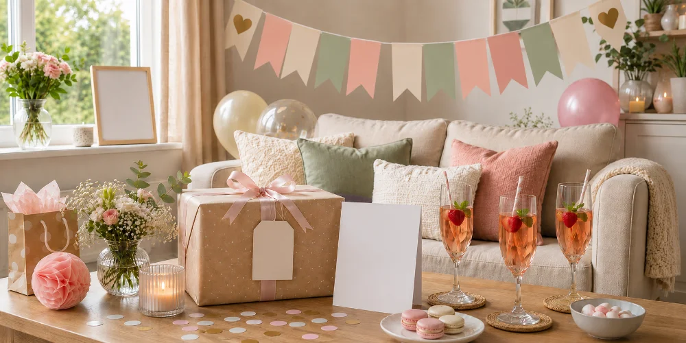 Werdende Mutter freut sich über Geschenke auf der Babyshower