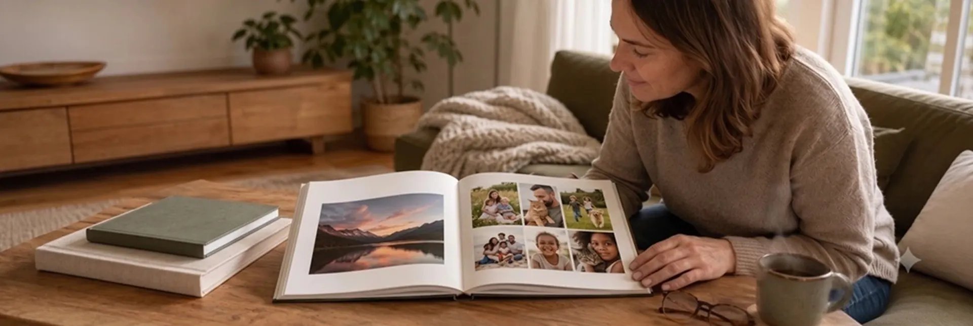 Mehrere Fotobücher in verschiedenen Formaten und Einbänden im Vergleich nebeneinander