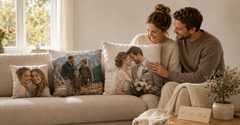 Stoff schlägt Größe und Layout beim Fotokissen gestalten