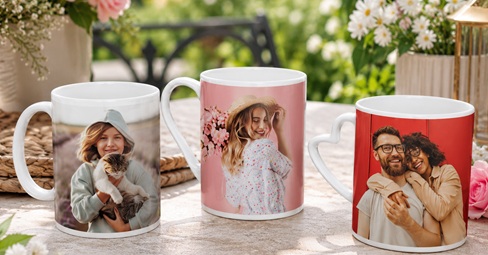 Keramik, Porzellan und Emaille Tasse mit Fotodruck im direkten Material-Vergleich