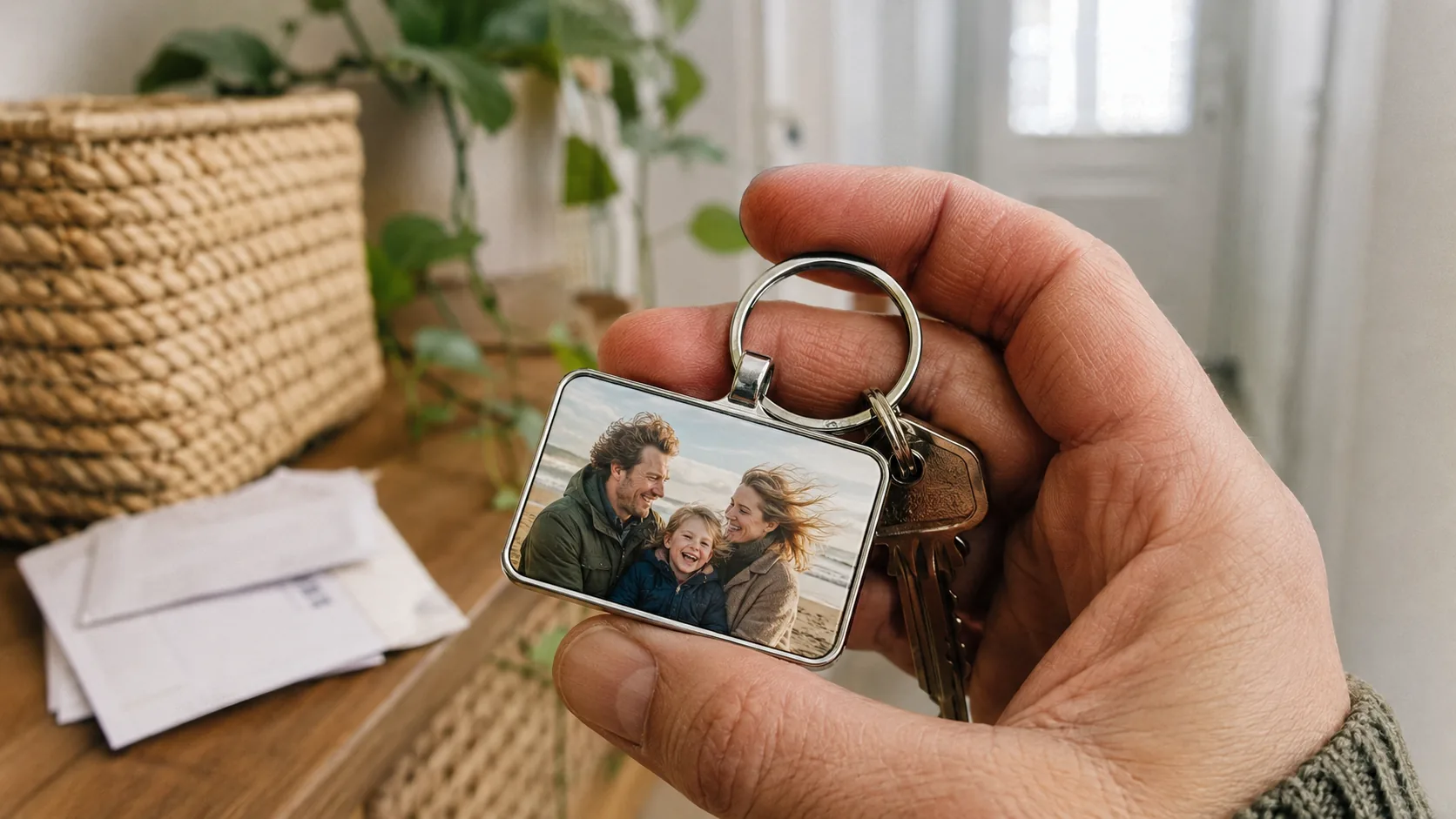Foto-Schlüsselanhänger mit Porträt am Schlüsselbund