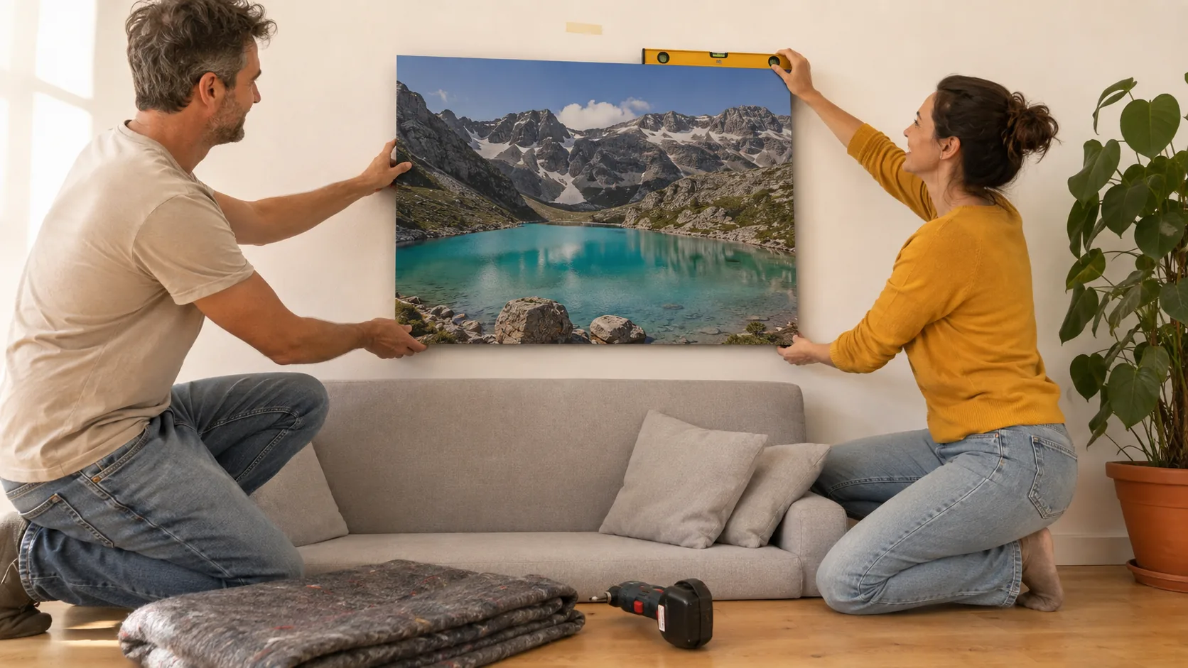 Fotocollage auf Leinwand in der Detailaufnahme