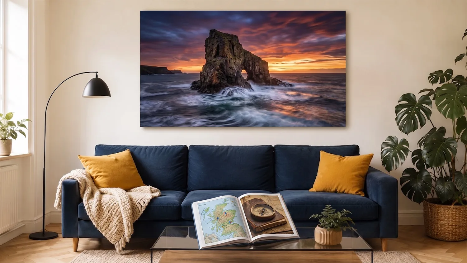 Leinwand mit der Wasserwaage gerade an die Wand hängen