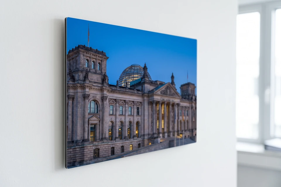 Alu-Dibond-Bild mit dem Reichstagsgebäude zur blauen Stunde