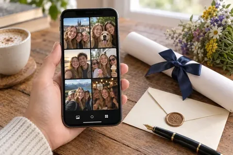 Abschlussgeschenk wird am Smartphone mit eigenen Fotos gestaltet