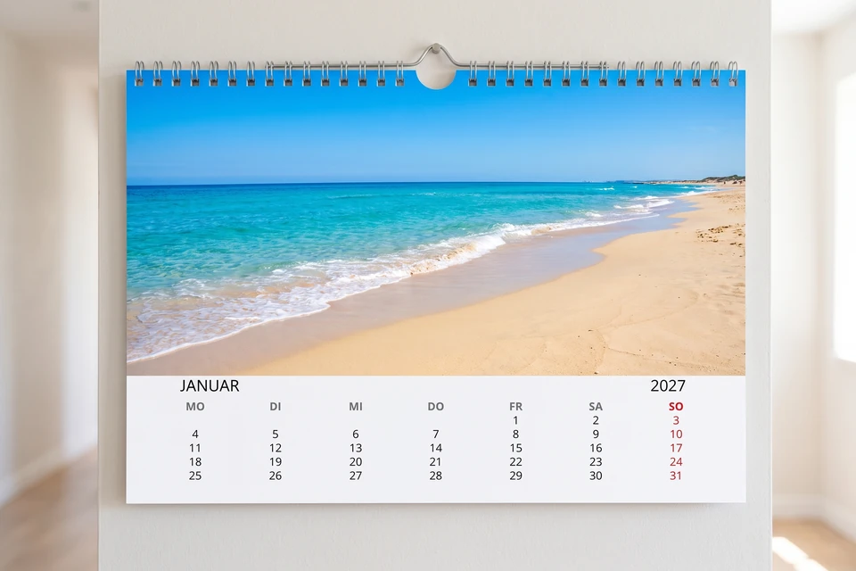 Wandkalender mit Landschaftsfoto im Flur