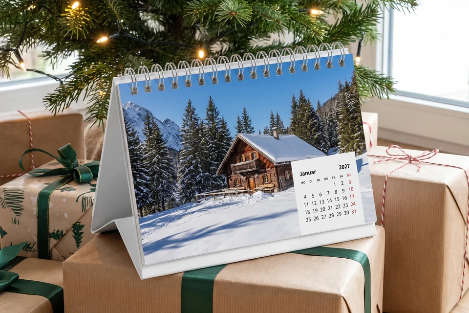 Fotokalender als Weihnachtsgeschenk unter dem Baum