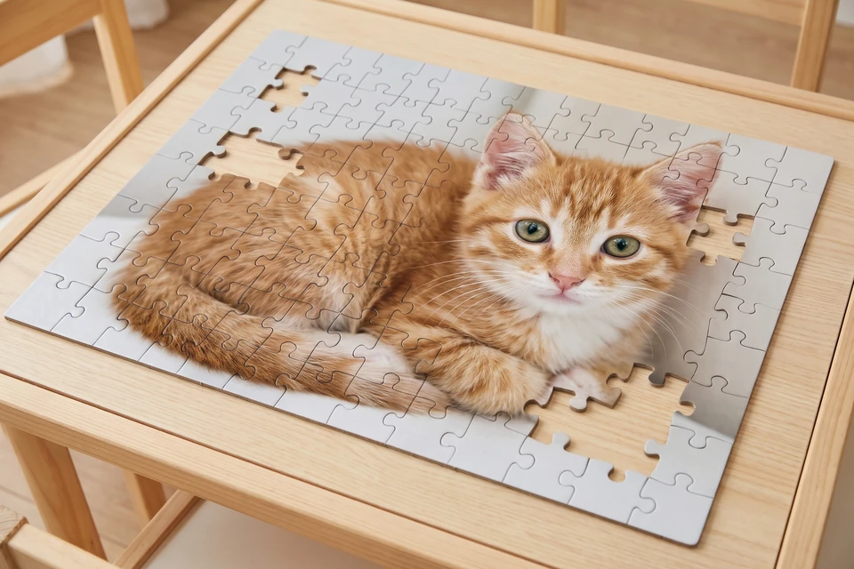 Fotopuzzle mit 112 Teilen auf einem Kindertisch