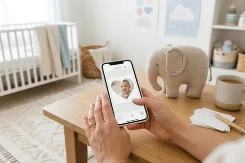 Geschenk zur Geburt wird am Smartphone gestaltet
