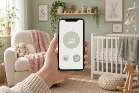 Geschenk zur Geburt wird am Smartphone in der Vorschau geprüft