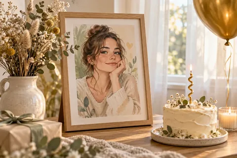 Gezeichnetes Porträt vom Foto als gerahmtes Geburtstagsgeschenk