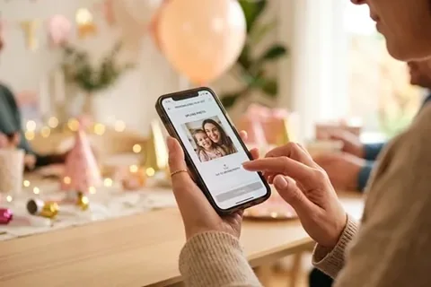 Geburtstagsgeschenk wird am Smartphone in der Vorschau geprüft