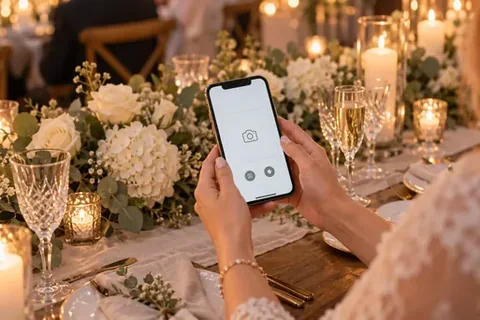 Hochzeitsgeschenk wird am Smartphone in der Vorschau geprüft