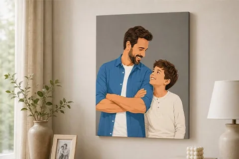Gezeichnetes Porträt von Vater und Sohn als Leinwand
