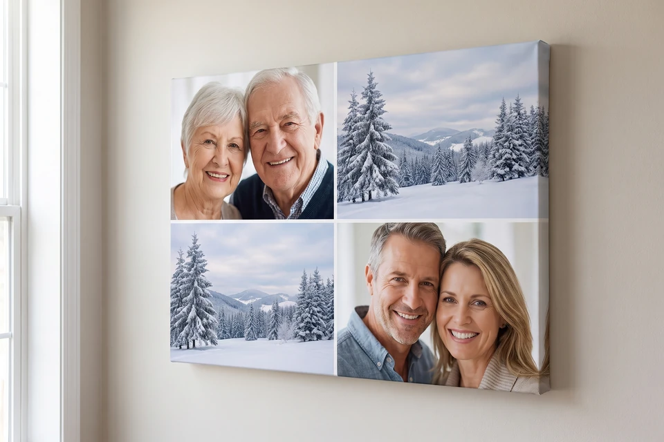 Fotocollage mit Familienfotos auf Leinwand