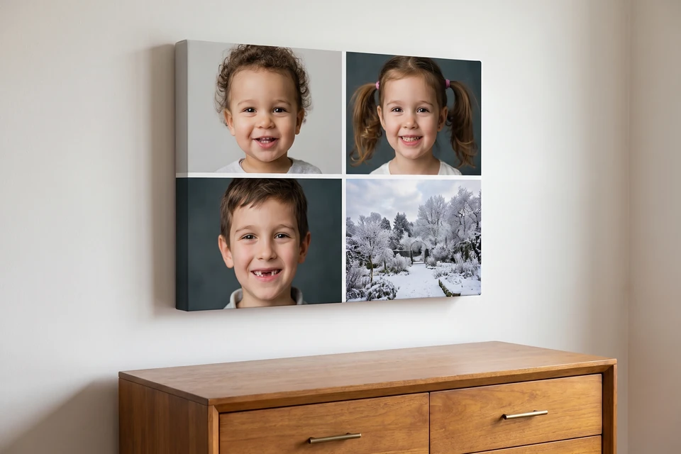 Fotocollage auf Leinwand mit Fotos der Enkel