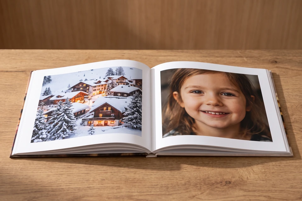 Fotobuch im großen Format auf einem Tisch