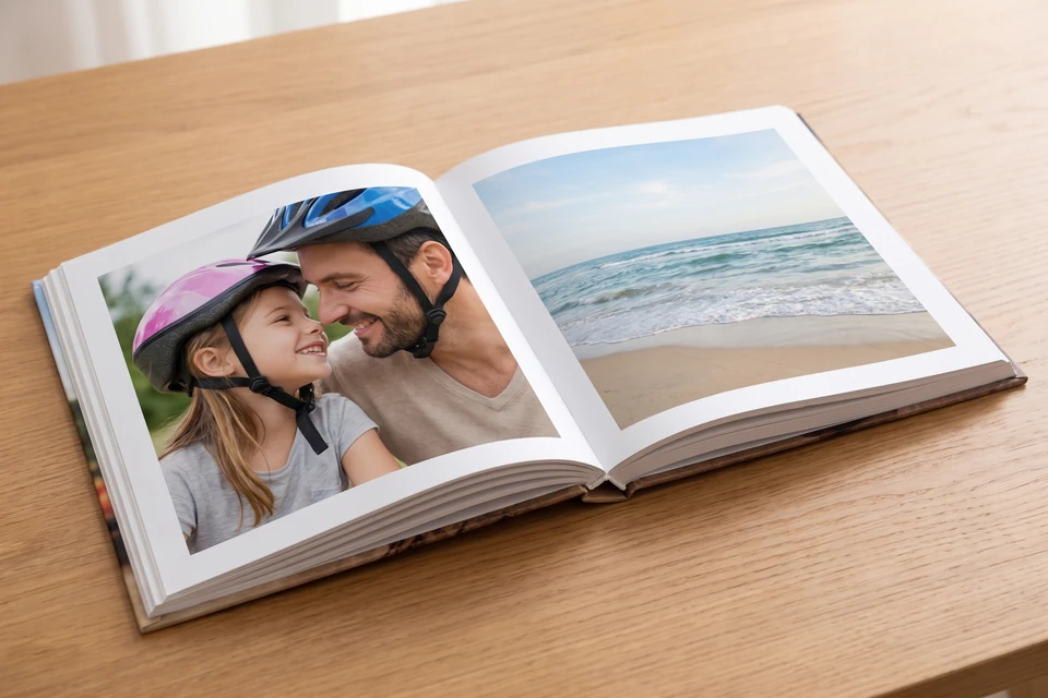 Fotobuch mit Fotos von Vater und Tochter
