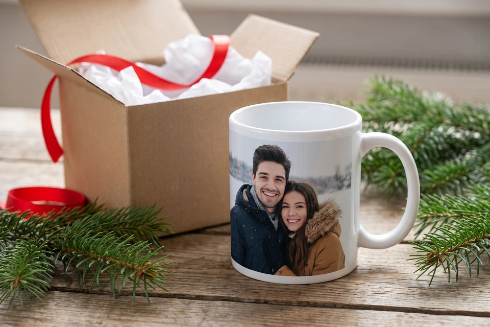 Weihnachtstasse als Geschenk verpackt