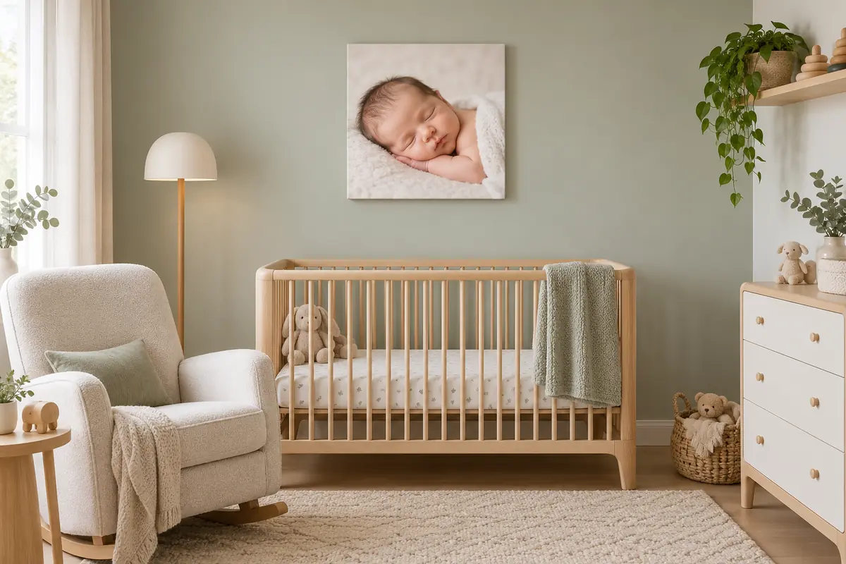 Foto auf Leinwand mit Babyfoto als Quadrat im Kinderzimmer