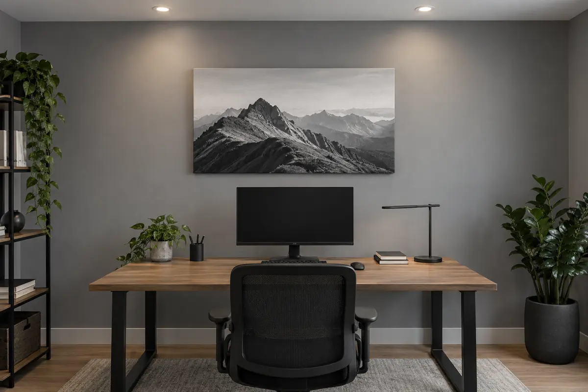 Foto auf Leinwand fürs Büro hinter dem Schreibtisch, ohne Spiegelung im Deckenlicht