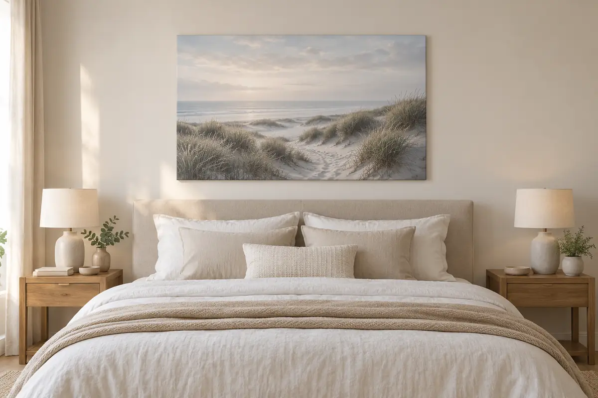 Foto auf Leinwand fürs Schlafzimmer über dem Kopfende eines Doppelbetts