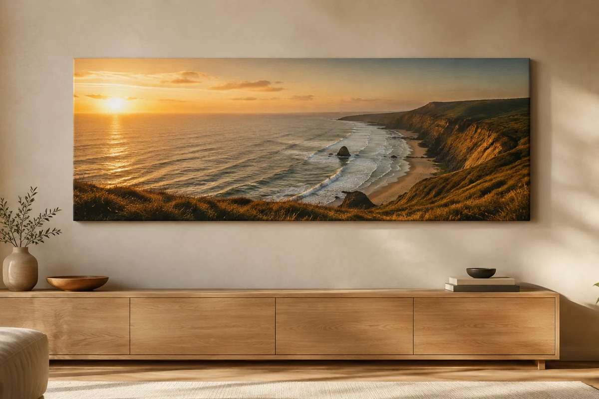 Foto auf Leinwand 120 x 60 cm an der Wand über einem Sideboard