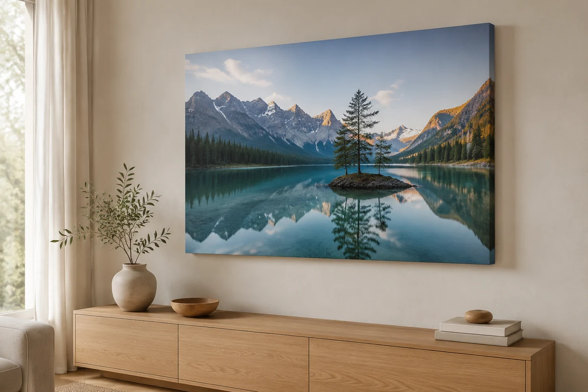 Foto auf Leinwand 120 x 80 cm an der Wand über einem Sideboard