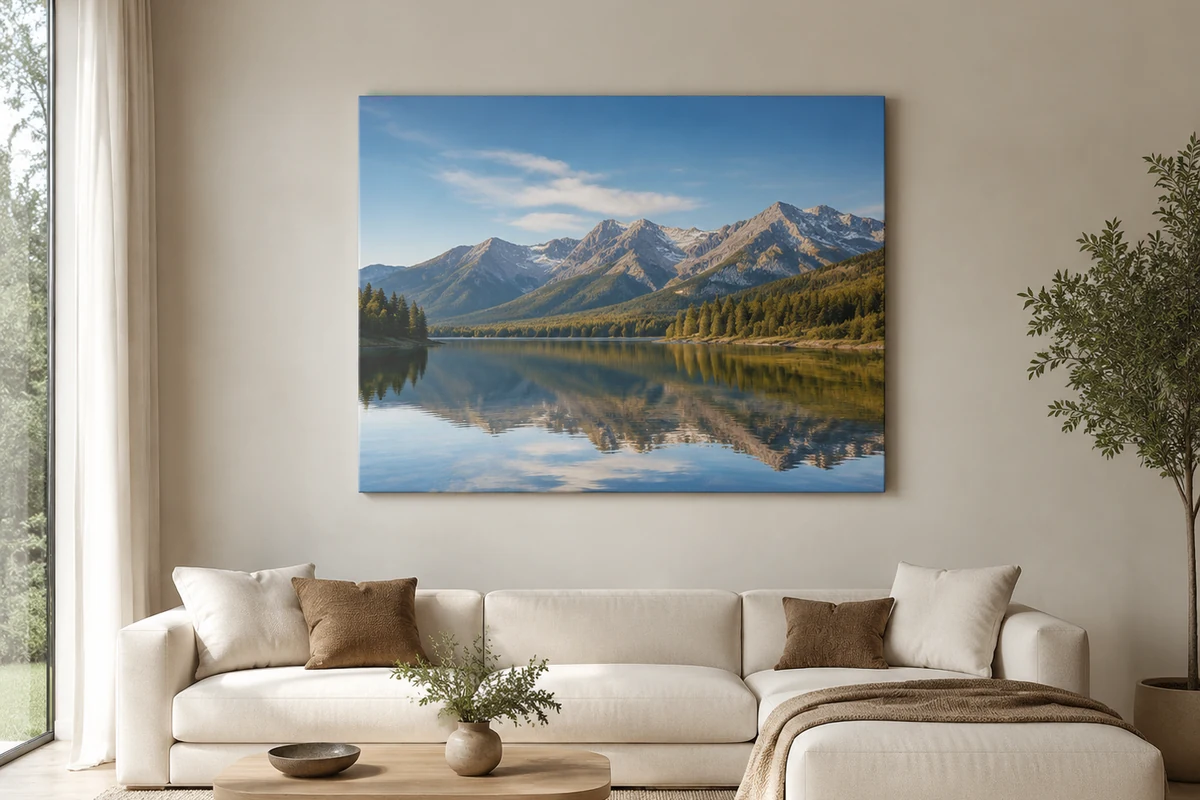 Foto auf Leinwand 120 x 90 cm an der Wand über einem Sideboard