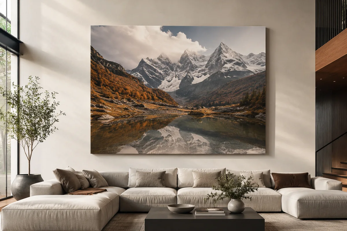 Foto auf Leinwand 160 x 120 cm an der Wand über einem Sideboard
