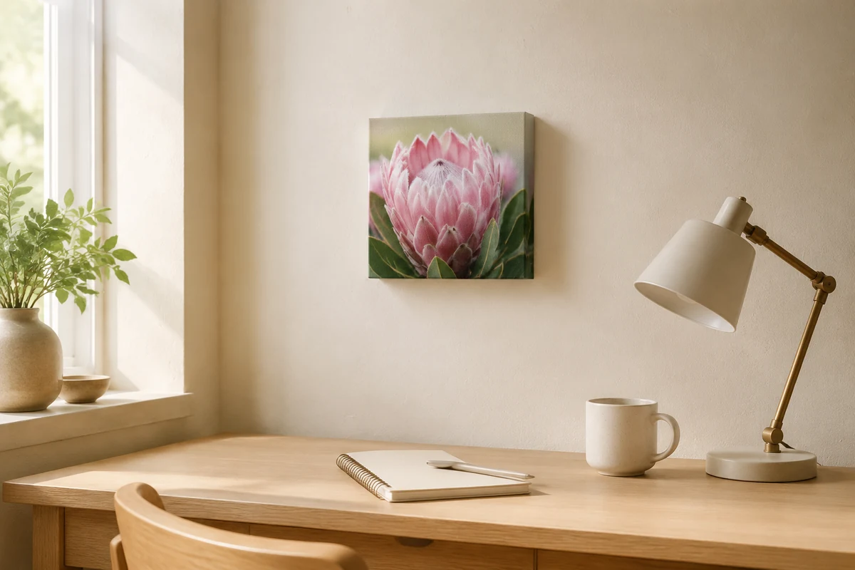 Foto auf Leinwand 20 x 20 cm an der Wand über einem Sideboard