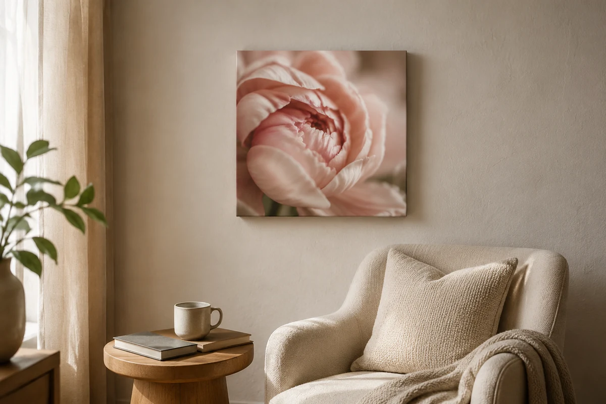 Foto auf Leinwand 40 x 40 cm an der Wand über einem Sideboard