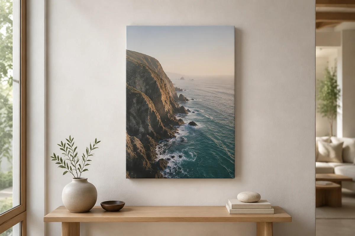 Foto auf Leinwand 60 x 40 cm an der Wand über einem Sideboard