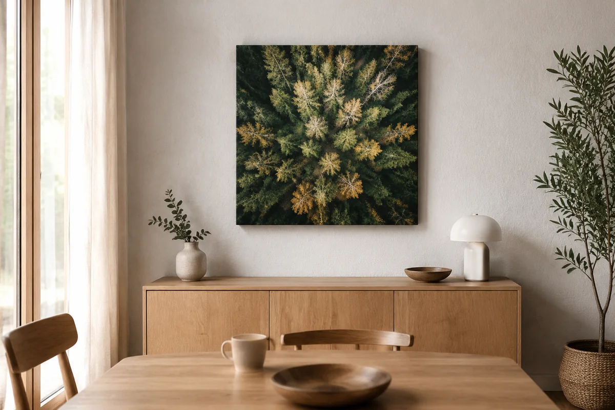 Foto auf Leinwand 60 x 60 cm an der Wand über einem Sideboard