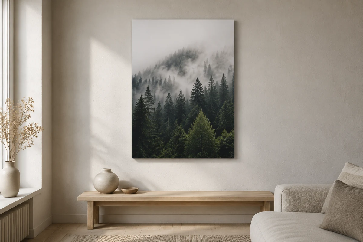 Foto auf Leinwand 80 x 60 cm an der Wand über einem Sideboard