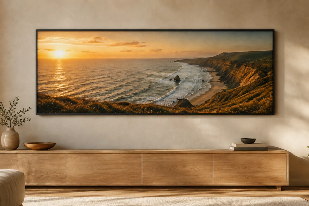Leinwand 120 x 60 cm im Premium-Schattenfugenrahmen an der Wand